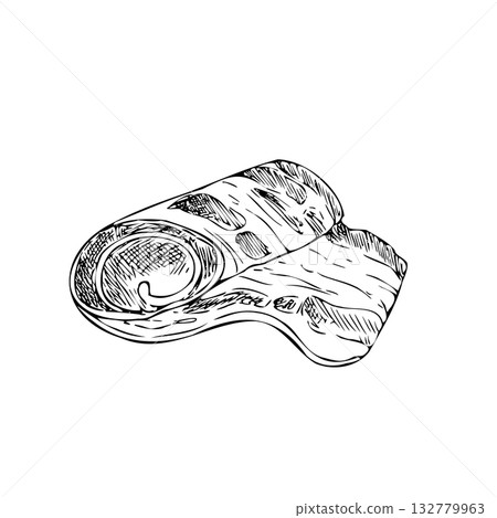 Vector Bacon Strip. Graphic ink pork slice of delicious meat illustration, isolated on background. Hand drawn line sketch. For designers, prints, logo, icon, menu, postcards, holiday, covers Vector Bacon Strip. Graphic ink pork slice of delicious meat illustration, isolated on background. Hand drawn line sketch. For designers, prints, logo, icon, menu, postcards, holiday, covers 132779963