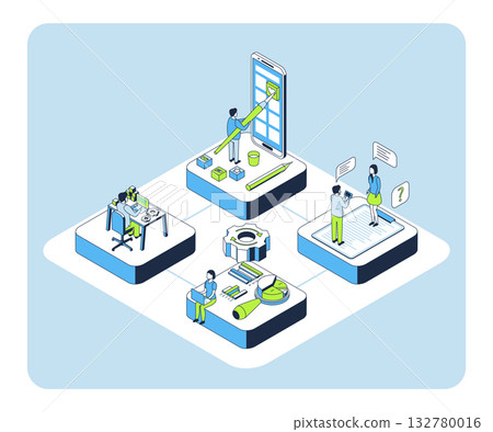 Cartoon Color Team Building Start Up AI Concept 3d Isometric View Line Elements. Vector illustration of Sartup Artificial Intelligence Cartoon Color Team Building Start Up AI Concept 3d Isometric View Line Elements. Vector illustration of Sartup Artificial Intelligence 132780016