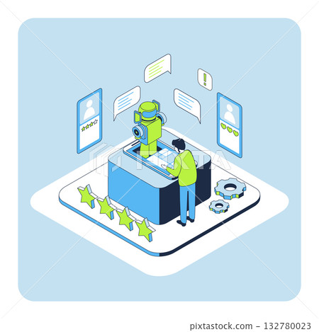 Cartoon Color Minimum Viable Product MVP Start Up AI Concept 3d Isometric View Line Elements. Vector illustration of Sartup Artificial Intelligence 132780023