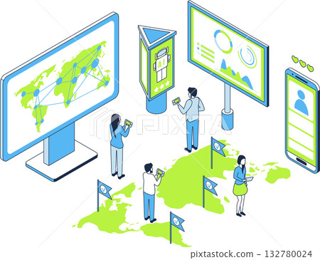Cartoon Color Marketing and Scaling Start Up AI Concept 3d Isometric View Line Elements. Vector illustration of Sartup Artificial Intelligence Cartoon Color Marketing and Scaling Start Up AI Concept 3d Isometric View Line Elements. Vector illustration of Sartup Artificial Intelligence 132780024