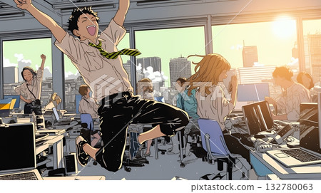 A business person who is truly happy about his success at work 132780063