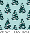 Christmas background with winter fir trees. A beautiful seamless pattern for printing on textiles, packaging, and wrapping paper. 132780281