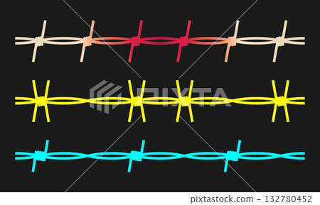 Metal wire with barbs and spikes set for steel border, prison fence and military barrier. 132780452