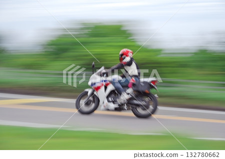 Take a motorcycle panning shot in the dark green Aoyama Highlands 132780662