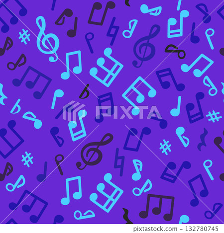 Abstract music seamless pattern of music notes. blue, red and violet music background. 132780745