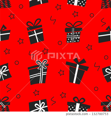 A gift with a bow. red gift card on a black background. 132780753