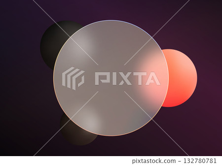 A round matte glass panel with glossy black and red spheres. An elegant dark theme for Black Friday sales. A round matte glass panel with glossy black and red spheres. An elegant dark theme for Black Friday sales. 132780781
