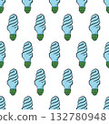 Seamless doodle pattern with eco light bulbs and leaves, energy saving and sustainability concept, hand-drawn style on white background 132780948