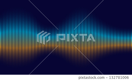Colorful vertical lines forming a glowing wave pattern resembling radio frequency on dark background 132781006