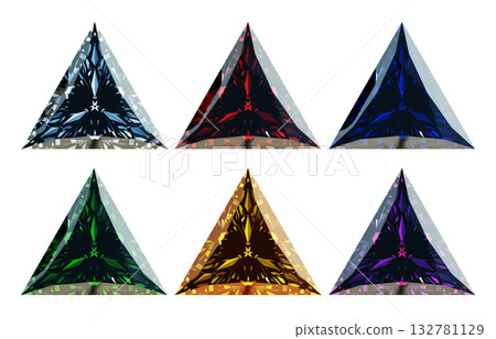 不同顏色三角形切割寶石的CG插圖。推薦六種顏色的鑽石。 132781129