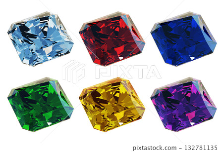 CG illustration of Asscher cut gemstones in different colors seen from an angle. Diamonds in six recommended colors. CG illustration of Asscher cut gemstones in different colors seen from an angle. Diamonds in six recommended colors. 132781135