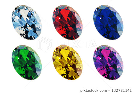 CG illustration of oval-cut gemstones in different colors seen from an angle. Diamonds in six recommended colors. CG illustration of oval-cut gemstones in different colors seen from an angle. Diamonds in six recommended colors. 132781141