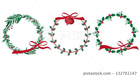 Stylish plant and ornament decoration wreath, Christmas wreath frame set 132781147