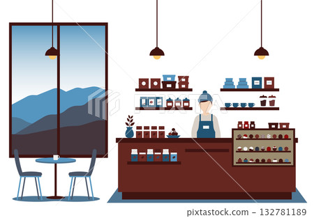 巧克力專賣店內部插圖—令人放鬆的咖啡館背景 巧克力專賣店內部插圖—令人放鬆的咖啡館背景 132781189