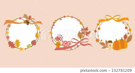 Autumn colorful leaves and real decorative frames, autumn season frame set 132781209