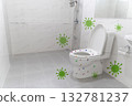 Germ bacteria and virus contaminate bathroom toilet bowl. Infectious diseases spread hygiene concept. 132781237