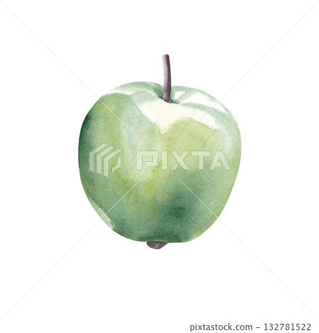 Green apple isolated on white background. Hand drawn watercolor illustration for print and design Green apple isolated on white background. Hand drawn watercolor illustration for print and design 132781522