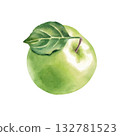 Green fresh apple with a leaf isolated on white background. Hand drawn watercolor illustration for print and design 132781523