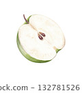 Half of green apple. Hand drawn watercolor illustration isolated on white background for print and design 132781526