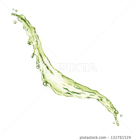 Splash of green juice isolated on white background. Hand drawn watercolor illustration for print and design Splash of green juice isolated on white background. Hand drawn watercolor illustration for print and design 132781529