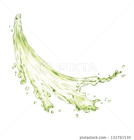 Swirl splash of green juice isolated on white background. Hand drawn watercolor illustration for print and design 132781530