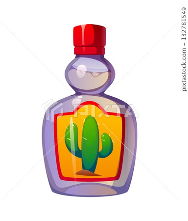 Day of the Dead holiday, Dia De Los Muertos tequila bottle. Day of the Dead festival beverage, Mexican culture carnival vector attribute. Dia de Los Muertos tequila drink bottle with cactus on label Day of the Dead holiday, Dia De Los Muertos tequila bottle. Day of the Dead festival beverage, Mexican culture carnival vector attribute. Dia de Los Muertos tequila drink bottle with cactus on label 132781549