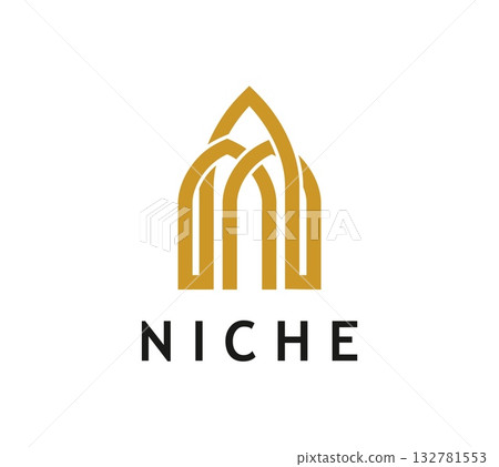 Niche arch icon for architecture building or interior furniture, vector emblem. Niche arch icon of door or window columns in line style for house construction company or castle and palace window frame Niche arch icon for architecture building or interior furniture, vector emblem. Niche arch icon of door or window columns in line style for house construction company or castle and palace window frame 132781553