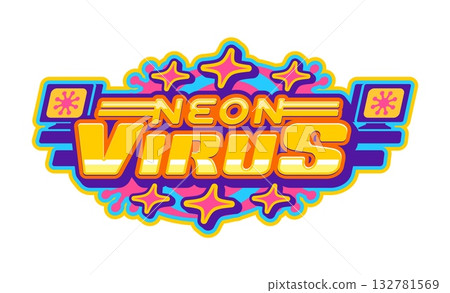 Computer virus Y2K retro icon or symbol. 1990s computer retro vector symbol, 2000s software vintage icon. Vintage PC funky emblem or sign with gold yellow, purple and violet typography Computer virus Y2K retro icon or symbol. 1990s computer retro vector symbol, 2000s software vintage icon. Vintage PC funky emblem or sign with gold yellow, purple and violet typography 132781569