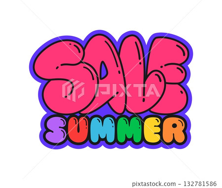 Shopping summer sale summer sale Y2K groovy sticker or hippie symbol. Price drop ad positive groovy vector tag, sale promo patch. Special offer promotion sticker with thick colorful typography Shopping summer sale summer sale Y2K groovy sticker or hippie symbol. Price drop ad positive groovy vector tag, sale promo patch. Special offer promotion sticker with thick colorful typography 132781586