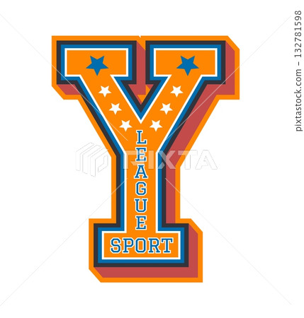 Varsity sport letter Y, college team patch label. Varsity sport league typography sign vector print, university athletic champion retro symbol patch. College team label with stars and typography Varsity sport letter Y, college team patch label. Varsity sport league typography sign vector print, university athletic champion retro symbol patch. College team label with stars and typography 132781598