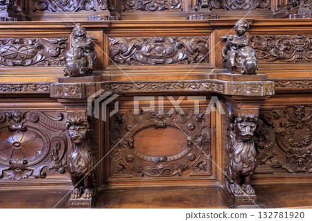 Wooden statue of the Life of Saint Benedict in the Church of San Giorgio Maggiore in Italy 132781920