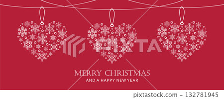 merry christmas greeting card with heart made of snowflakes vector illustration merry christmas greeting card with heart made of snowflakes vector illustration 132781945