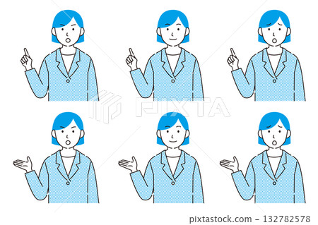 一組表情各異的女性商務人士。簡潔的線條插畫。 一組表情各異的女性商務人士。簡潔的線條插畫。 132782578