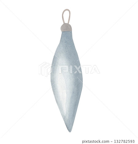 Watercolor hand drawn illustration of a blue Christmas toy icicle and hanging loop. winter new year celebration element. Festive glass bauble decoration for the holidays and seasonal designs Watercolor hand drawn illustration of a blue Christmas toy icicle and hanging loop. winter new year celebration element. Festive glass bauble decoration for the holidays and seasonal designs 132782593