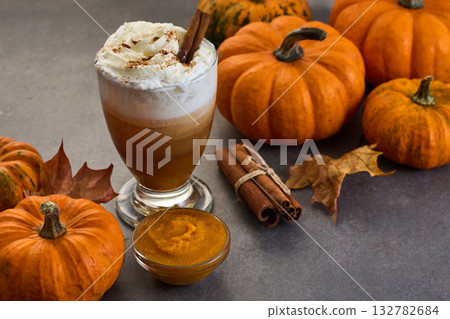 Autumn Pumpkin Spice Latte with whipped cream Autumn Pumpkin Spice Latte with whipped cream 132782684