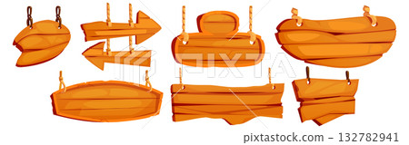 Hanging wood signboards set isolated on white 132782941