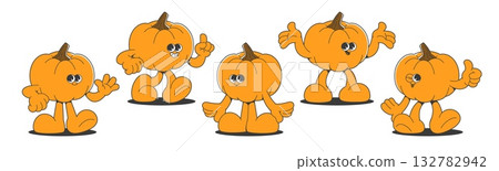 Retro pumpkin character - groovy vegetable mascots Retro pumpkin character - groovy vegetable mascots 132782942