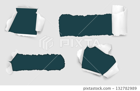 Torn paper holes revealing dark background 132782989