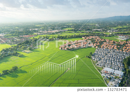 Land value in aerial view and concept of market price. Land value in aerial view and concept of market price. 132783471