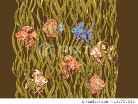 Seamless aquarium pattern with ornamental fish 132783536