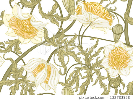Seamless floral pattern featuring vintage botanical flowers Seamless floral pattern featuring vintage botanical flowers 132783538
