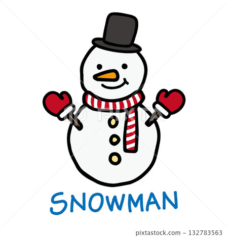 Hand drawn illustration of a cute snowman wearing gloves Hand drawn illustration of a cute snowman wearing gloves 132783563