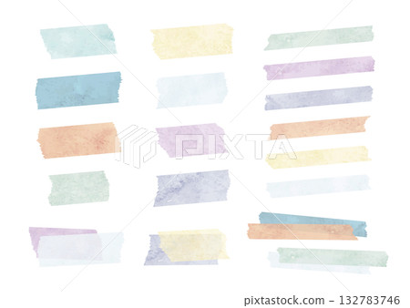 Simple watercolor masking tape illustration set in winter colors (blue, purple, green, red, yellow) 132783746