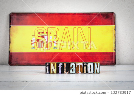Image symbolizing inflation in Spain with the Spanish flag in the background and the word inflation Image symbolizing inflation in Spain with the Spanish flag in the background and the word inflation 132783917