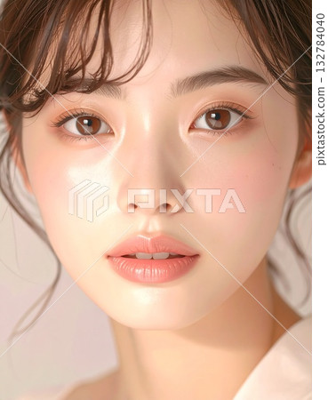Japanese woman in soft light, smooth skin and gentle expression 132784040