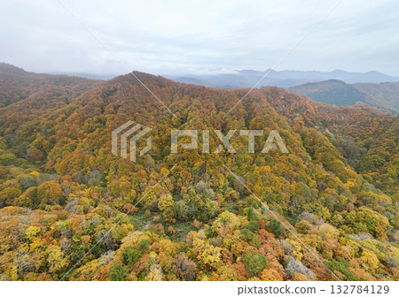 Aerial view of Nabekoshi Pass with autumn leaves 132784129