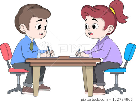 Man and Woman Meeting at Table Vector 132784965