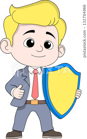 Young Businessman Carrying Shield Vector Illustration 132784966