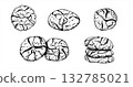 Cracked cookies vector isolated illustration painted by black inks. Monochrome traditional Italian, American or Moroccan cookies etching drawing. Hand drawn biscuit line art for menu, recipe. 132785021