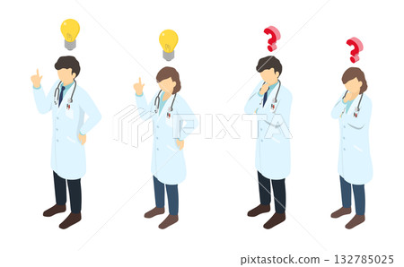 Isometric illustration: A doctor with an idea and a thinking doctor Isometric illustration: A doctor with an idea and a thinking doctor 132785025